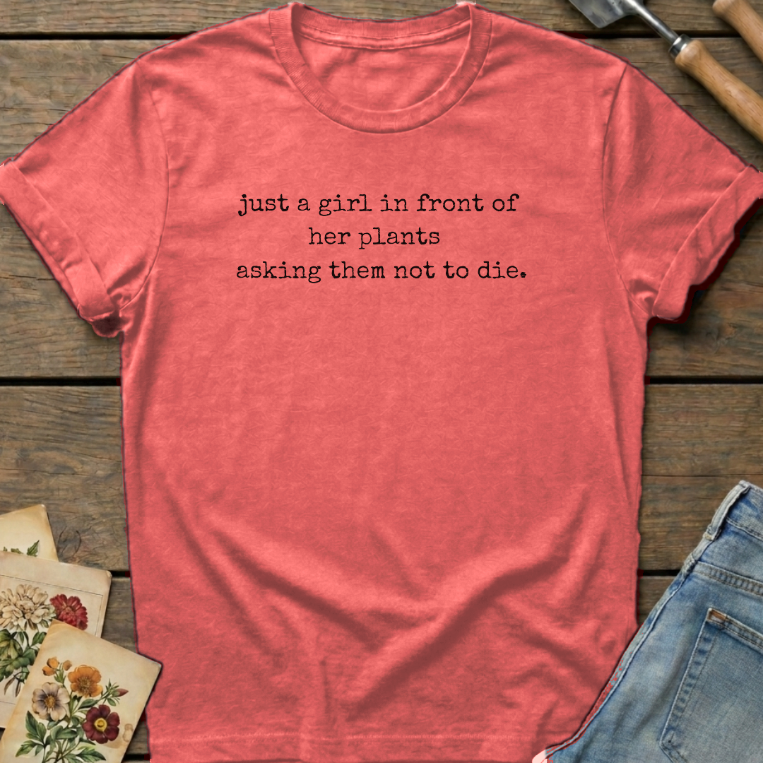 Just a girl asking T-Shirt in Watermelon - Comfort Colors 1717 flat lay