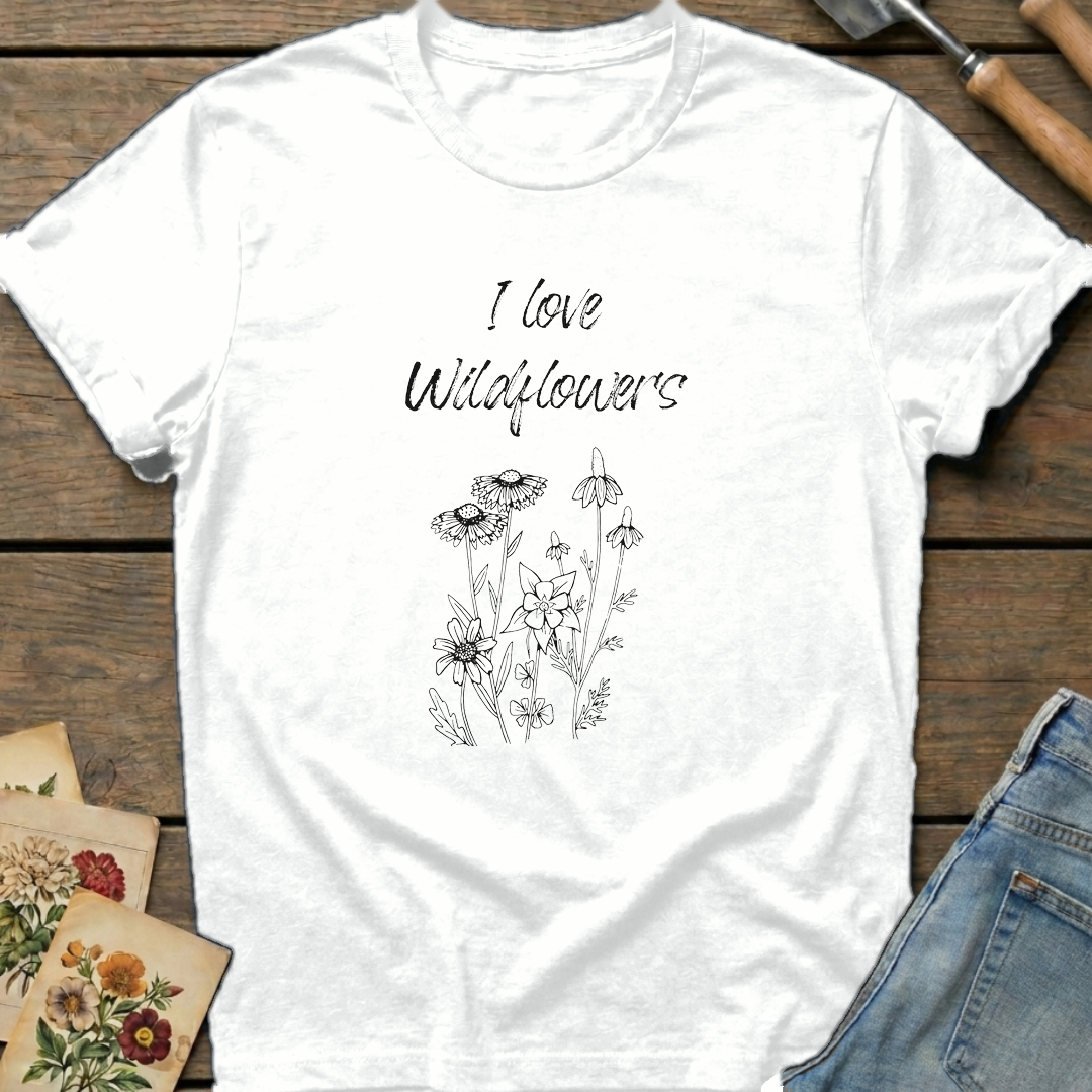 I Love Wild Flowers T-Shirt in White - Comfort Colors 1717 flat lay