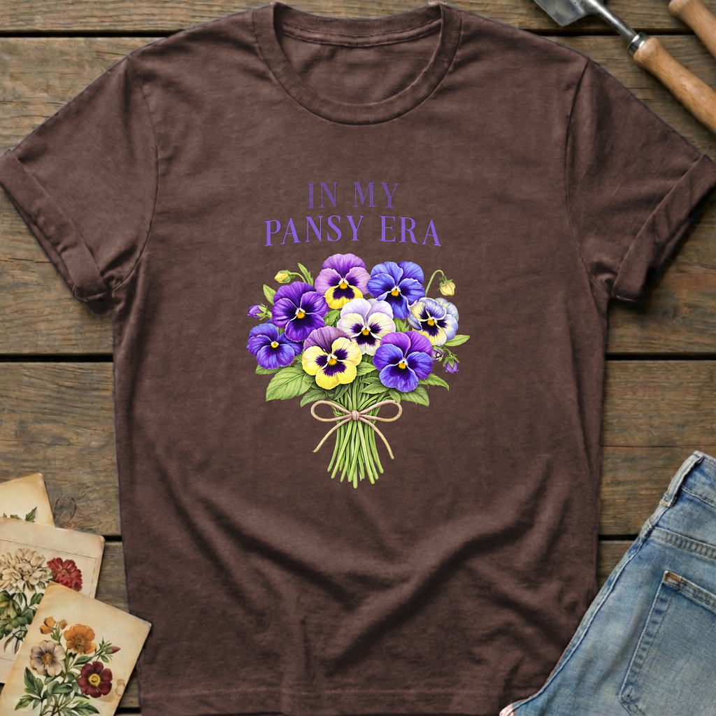 Pansy Era T-Shirt in Espresso - Comfort Colors 1717 flat lay