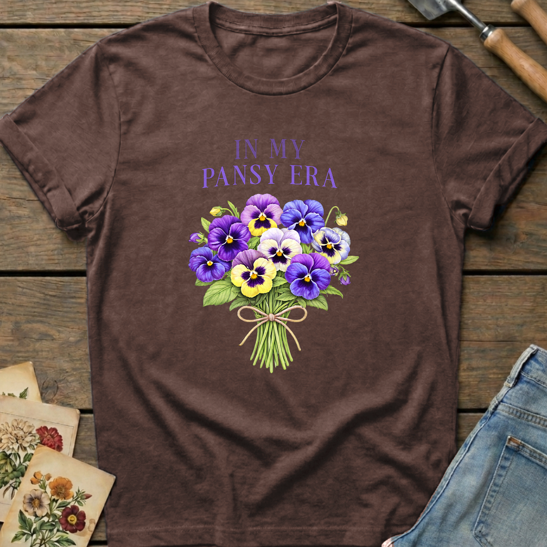 Pansy Era T-Shirt in Espresso - Comfort Colors 1717 flat lay