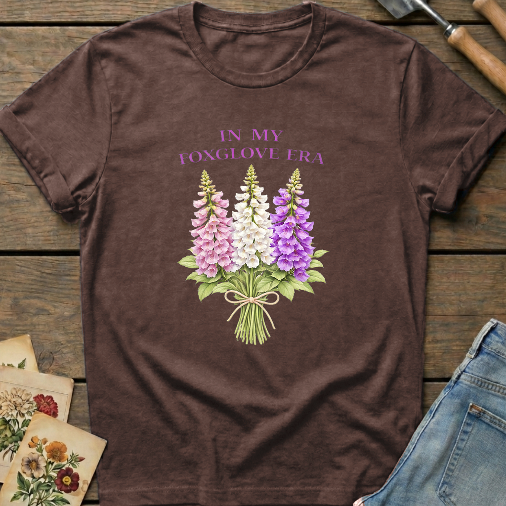 Foxglove Era T-Shirt in Espresso - Comfort Colors 1717 flat lay