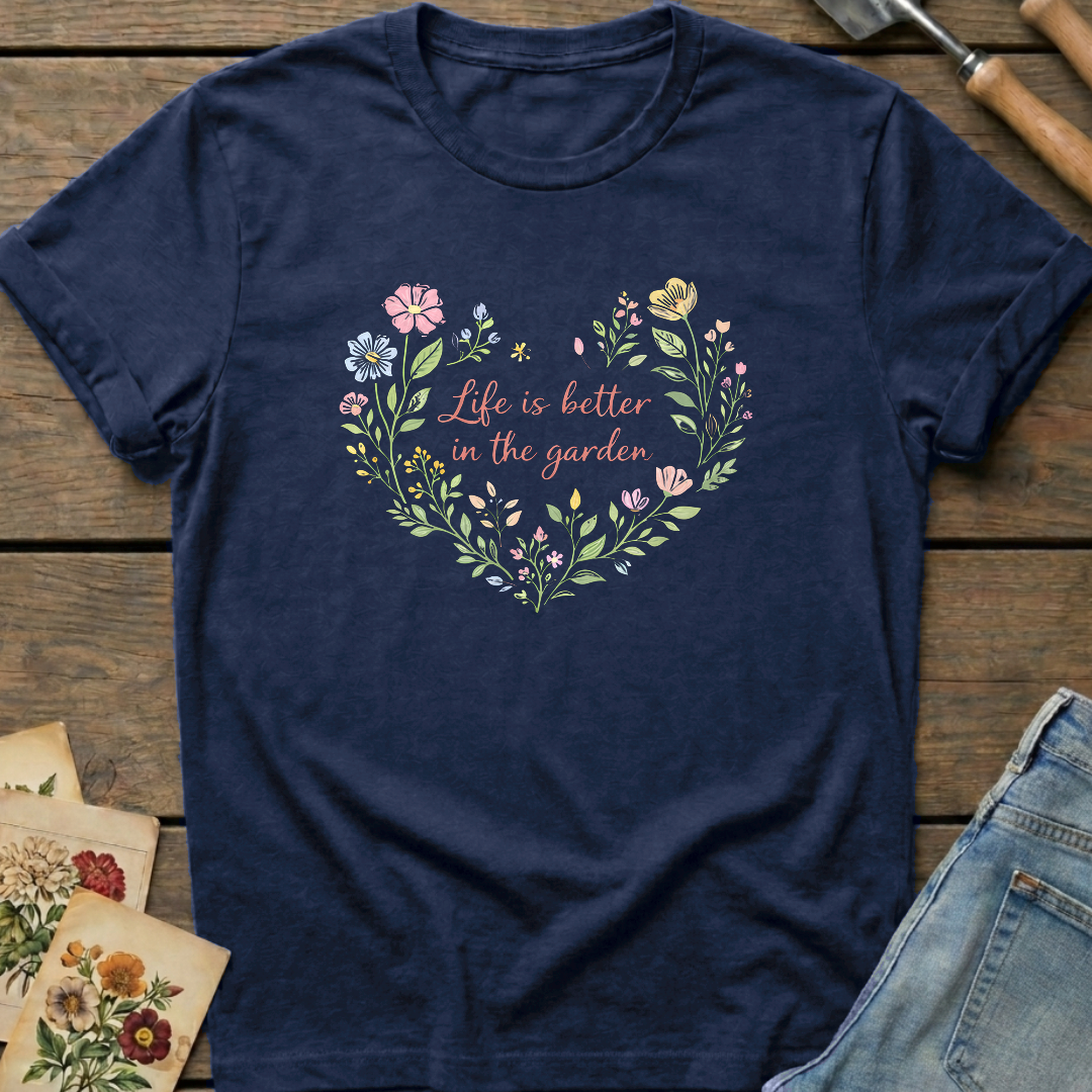Life Better Garden T-Shirt in Midnight - Comfort Colors 1717 flat lay