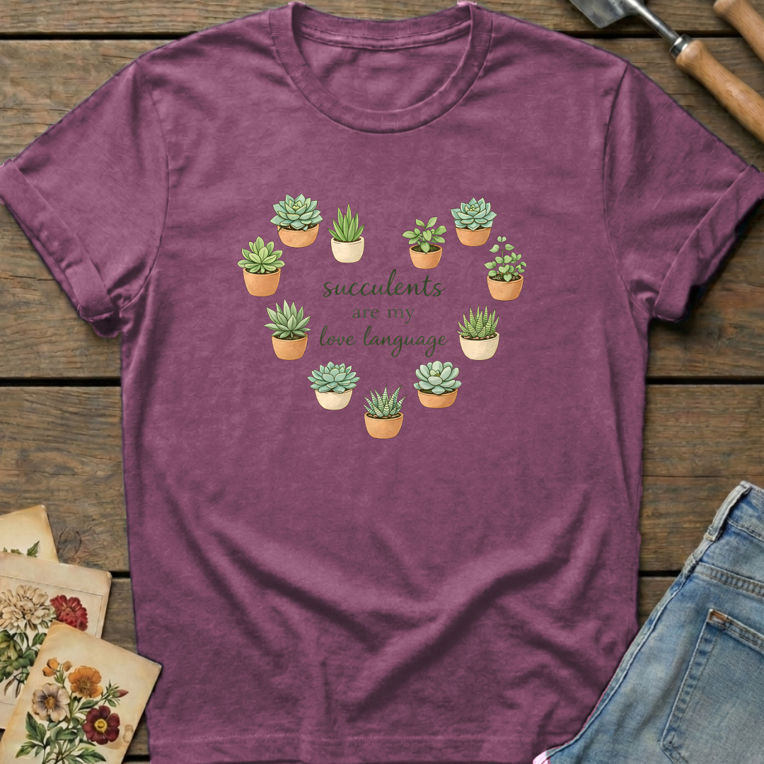 Succulents Love Language T-Shirt in Berry - Comfort Colors 1717 flat lay