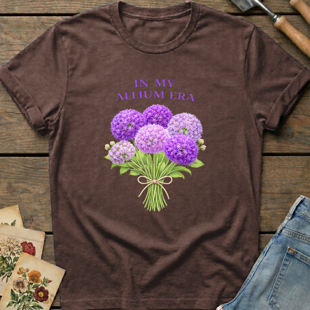 Allium Era T-Shirt in Espresso - Comfort Colors 1717 flat lay