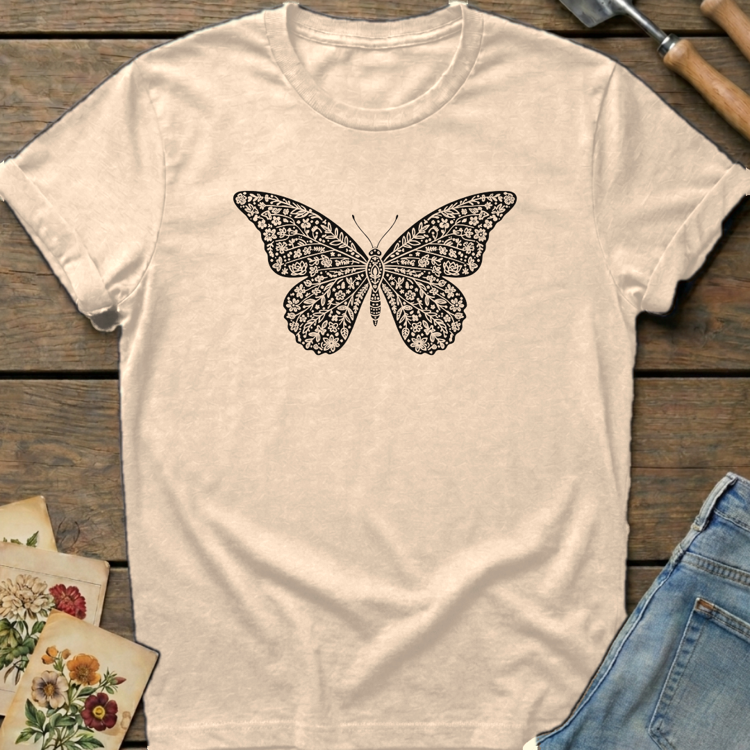 Butterfly Silhouette T-shirt in Ivory - Comfort Colors 1717 flat lay