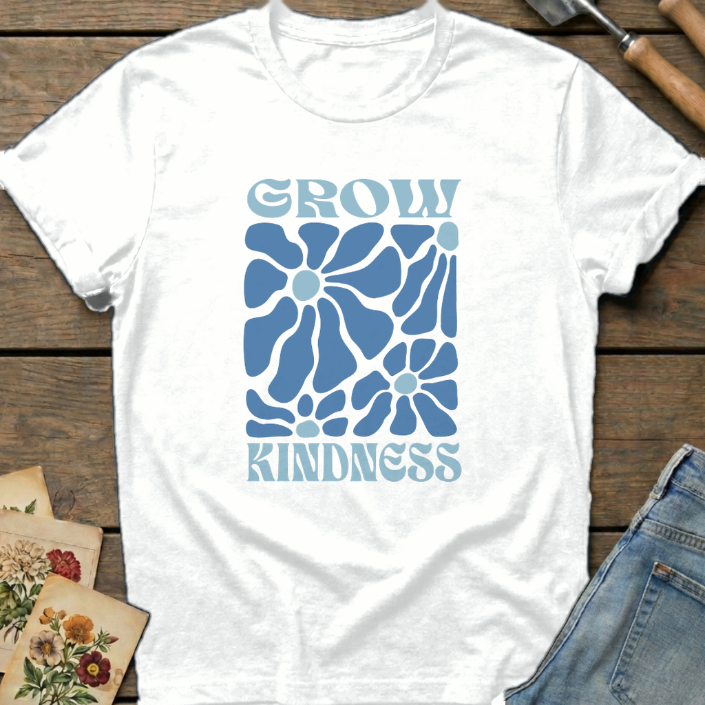 Grow Kindness T-shirt in White - Comfort Colors 1717 flat lay