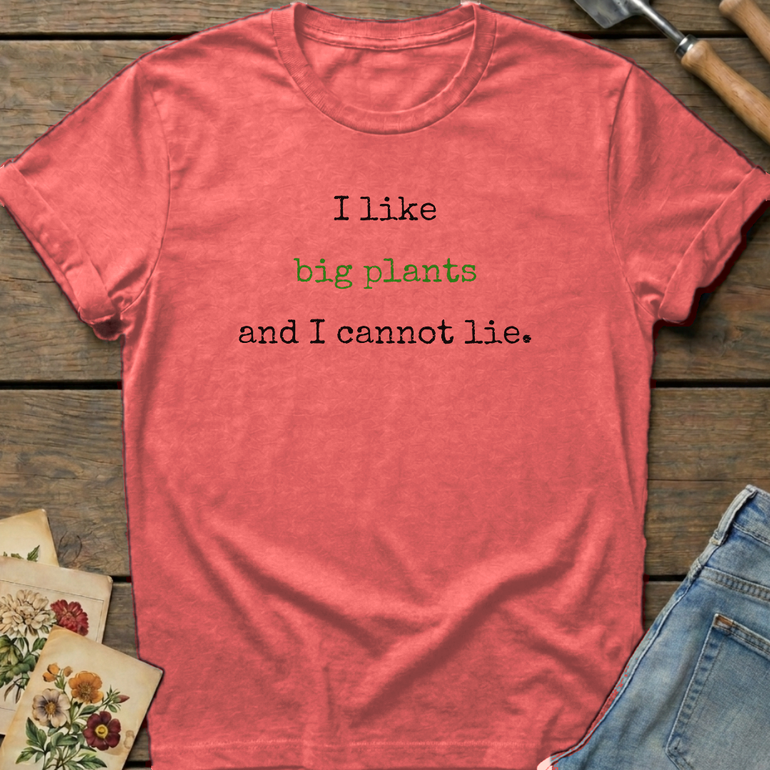 I Like Big Plants T-Shirt in Watermelon - Comfort Colors 1717 flat lay