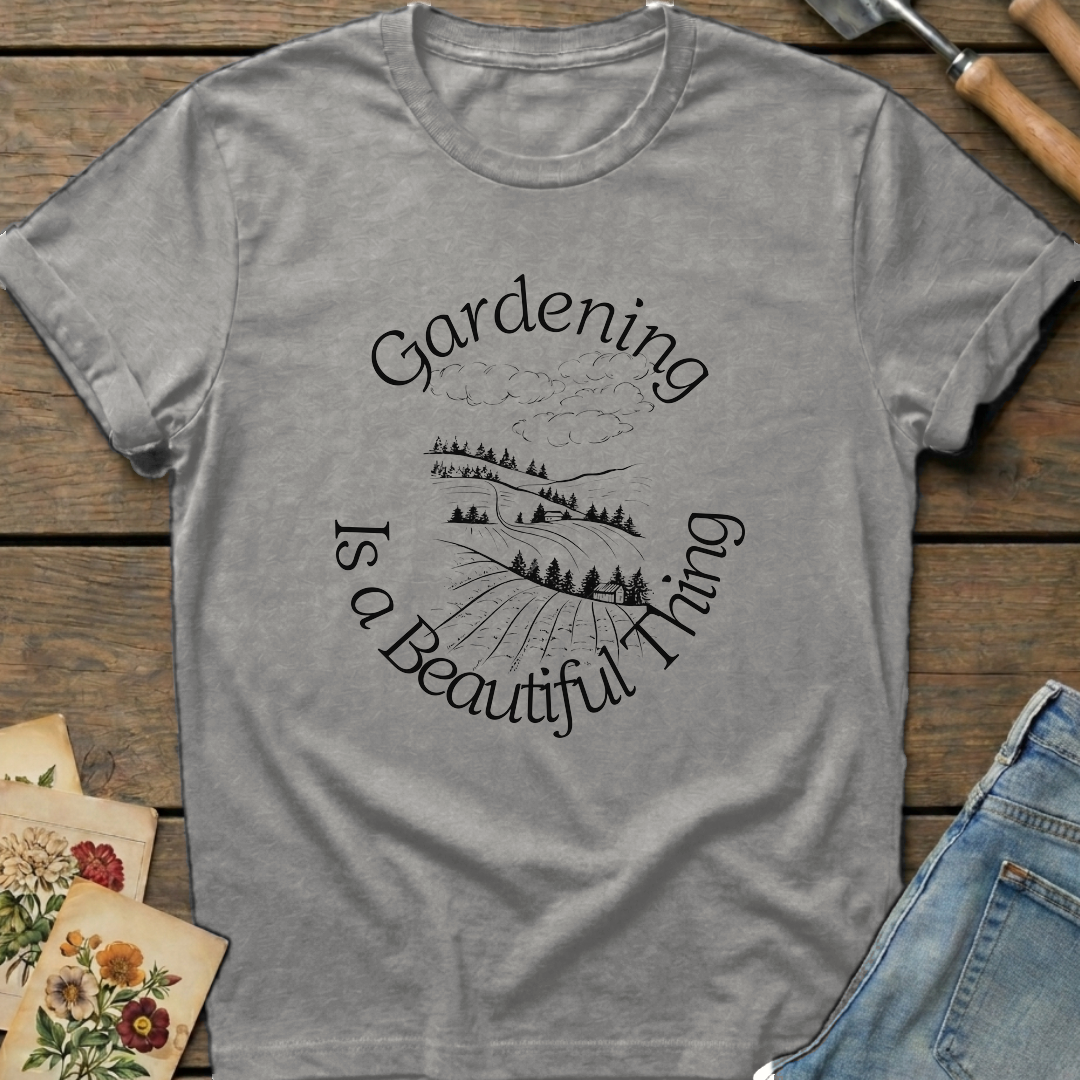 Gardening is a Beautiful Thing T-shirt in Grey - Comfort Colors 1717 flat lay