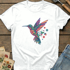 Gem Flower Hummingbird T-shirt in White - Comfort Colors 1717 flat lay