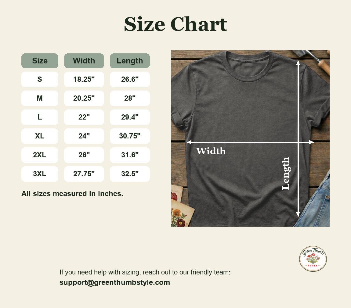 Comfort Colors 1717 size chart - Green Thumb Style